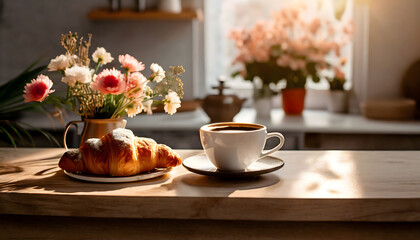 cup of coffee and croissant