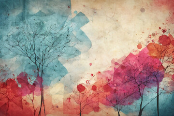 Abstract splash paint background with dead tree illustration