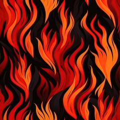 seamless pattern with red flame of fire on black background