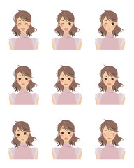 色々な表情をした女性のイラストセット6