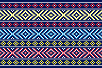  Traditional fabric pattern, pixel art, geometric shapes, bright colors, designed for fabric patterns, textiles, home decor, decoration, cross stitch, fashion design, wallpapers, background