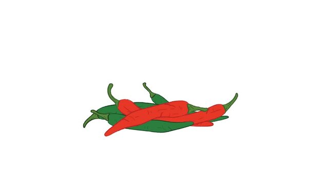 A group of green and red chilis