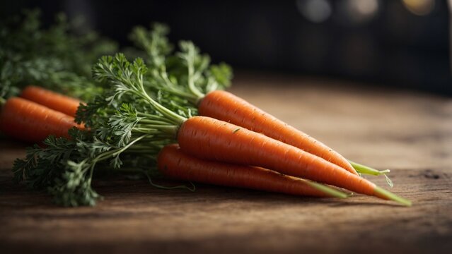 Close up high resolution image of fresh carrots perfect for salad. Generative AI.