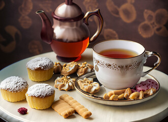 Fototapeta premium still life with team and dessert