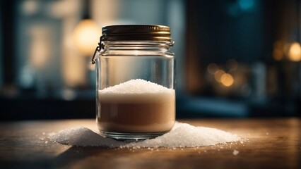 Close up high resolution image of a jar of fresh and natural salt. Generative AI. - obrazy, fototapety, plakaty