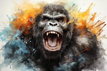 Gleeful Gorilla Clipart Watercolor Painting