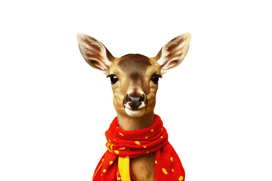 roe deer in sweater isolated on transparent background. Generative Ai