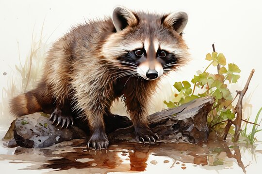 Radiant Raccoon Clipart Watercolor Painting