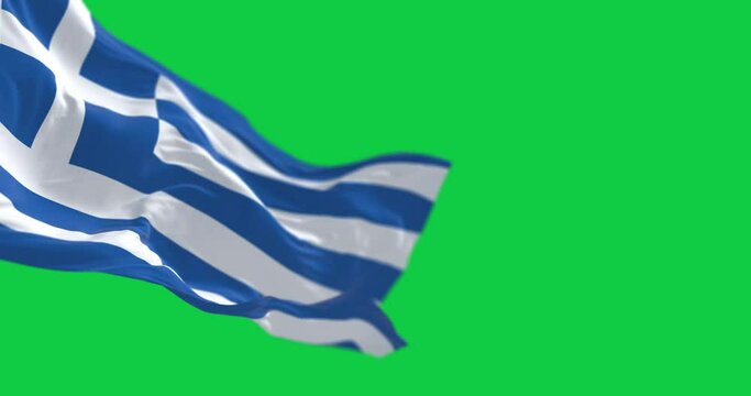 National flag of Greece waving in the wind on green screen