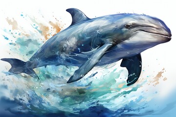 Whimsical Whale Clipart Watercolor Painting