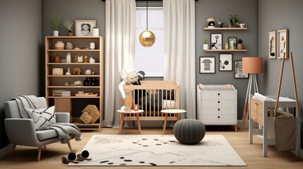 A Scandinavian-inspired nursery with gender-neutral tones, functional storage, and playful accents.
