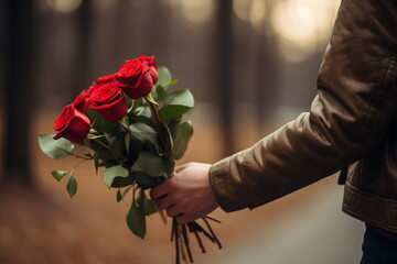 man hand give rose bouquet to woman - Powered by Adobe