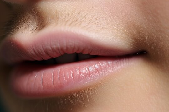 beautiful woman lips close up. lips with pink lipstick