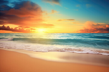 Naklejka na ściany i meble Beautiful sunset on the beach, seascape background