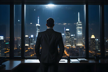 Fototapeta premium Man looking out the window in the office