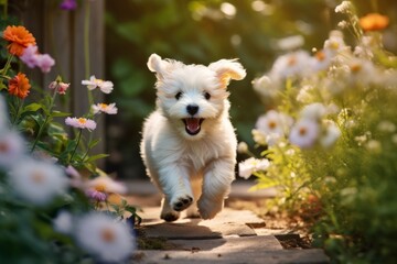 Fototapeta na wymiar Garden Fantasy of a Playful Puppy
