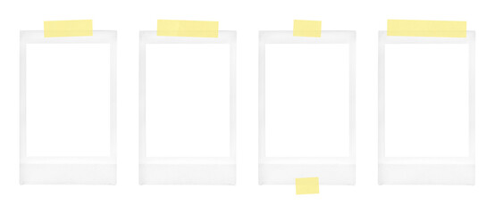 realistic instant camera photo templates, polaroid, photo frames with adhesive tape strips on transparent background, isolated, extracted, png file