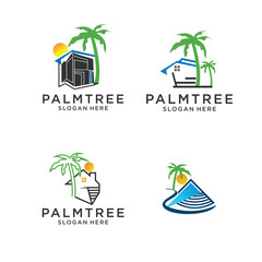 Obraz premium Vector logo design template with palm trees - abstract summer and vacation badges and vacation rentals, services.