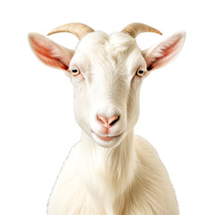 Close up of white goat isolated on background with clipping path.