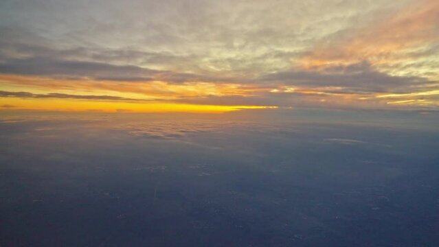 Sunset through airplane window