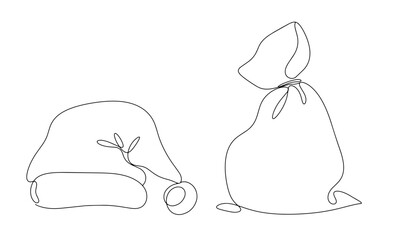 Santa Claus hat. Bag. One line
