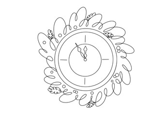 Christmas wreath. Watch. One line