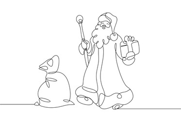 Santa Claus. Bag. Present. One line
