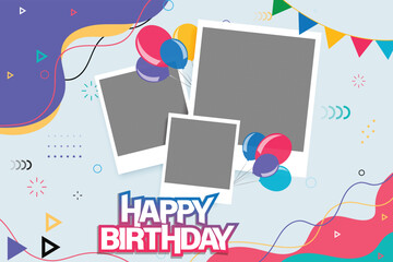 happy birthday card with balloon and photo frame design template