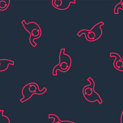 Red line Human stomach health icon isolated seamless pattern on black background. Vector