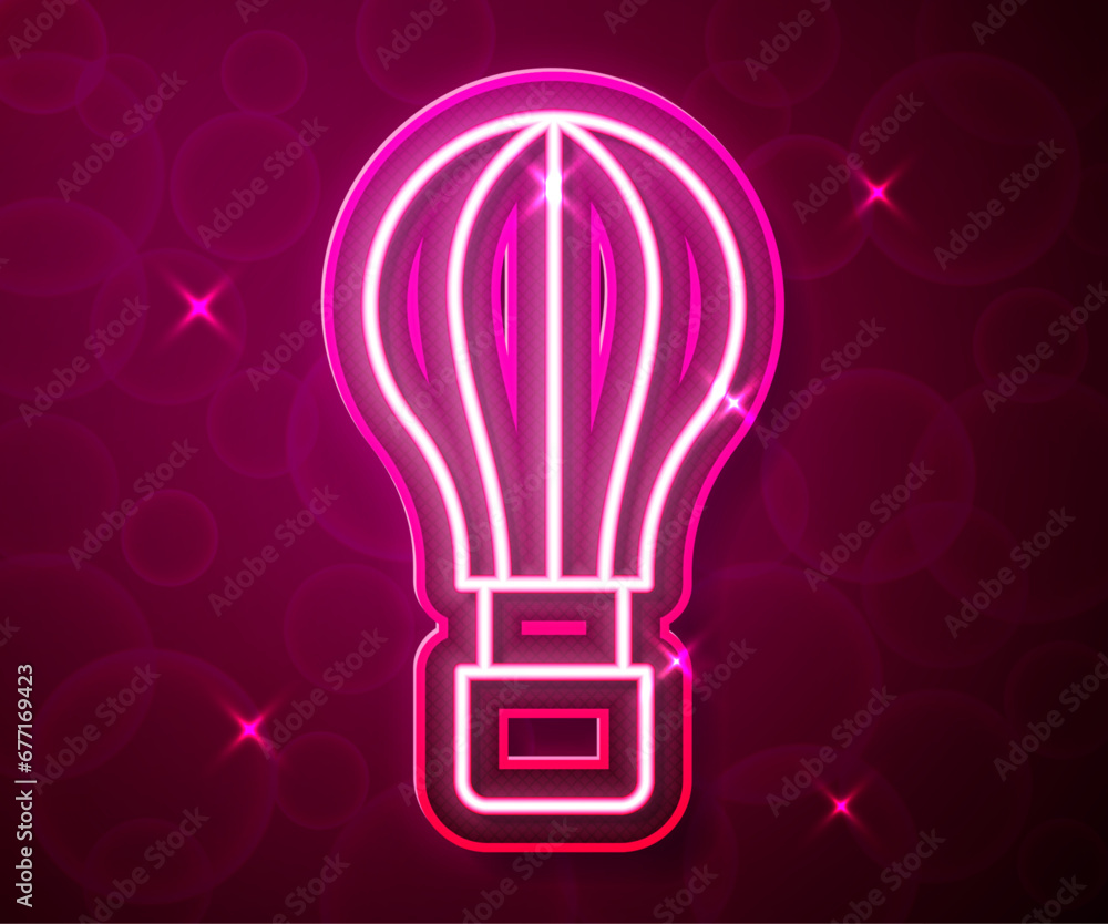 Wall mural Glowing neon line Hot air balloon icon isolated on red background. Air transport for travel. Vector