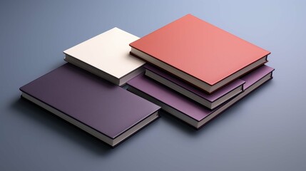 Mockup of basic notebooks of different sizes. Plain colors without drawings, the notebooks should be made of organic paper