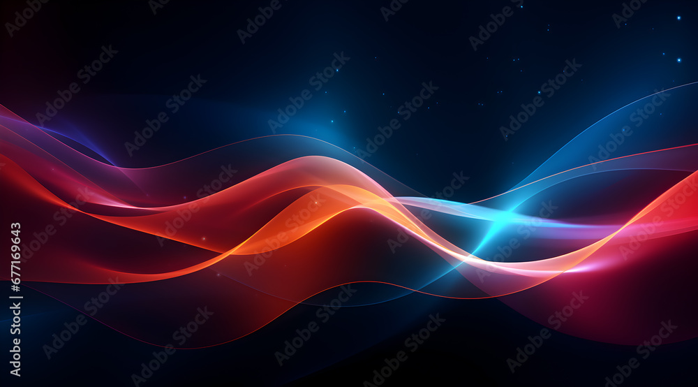 Wall mural Abstract background with dynamic wavy lines on a dark background. Futuristic technology wallpaper.