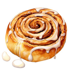 Fototapeta premium Cinnamon roll watercolor on transparent background