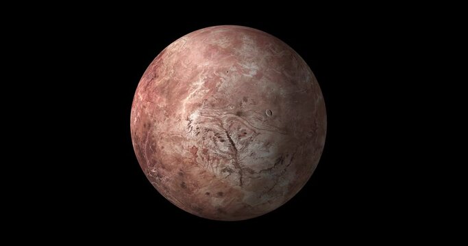 4k animation of spinning dwarf planet of the solar system Makemake on black background. Rotating Makemake isolated on black background. Animation of planet Makemake. 4K Loop footage.