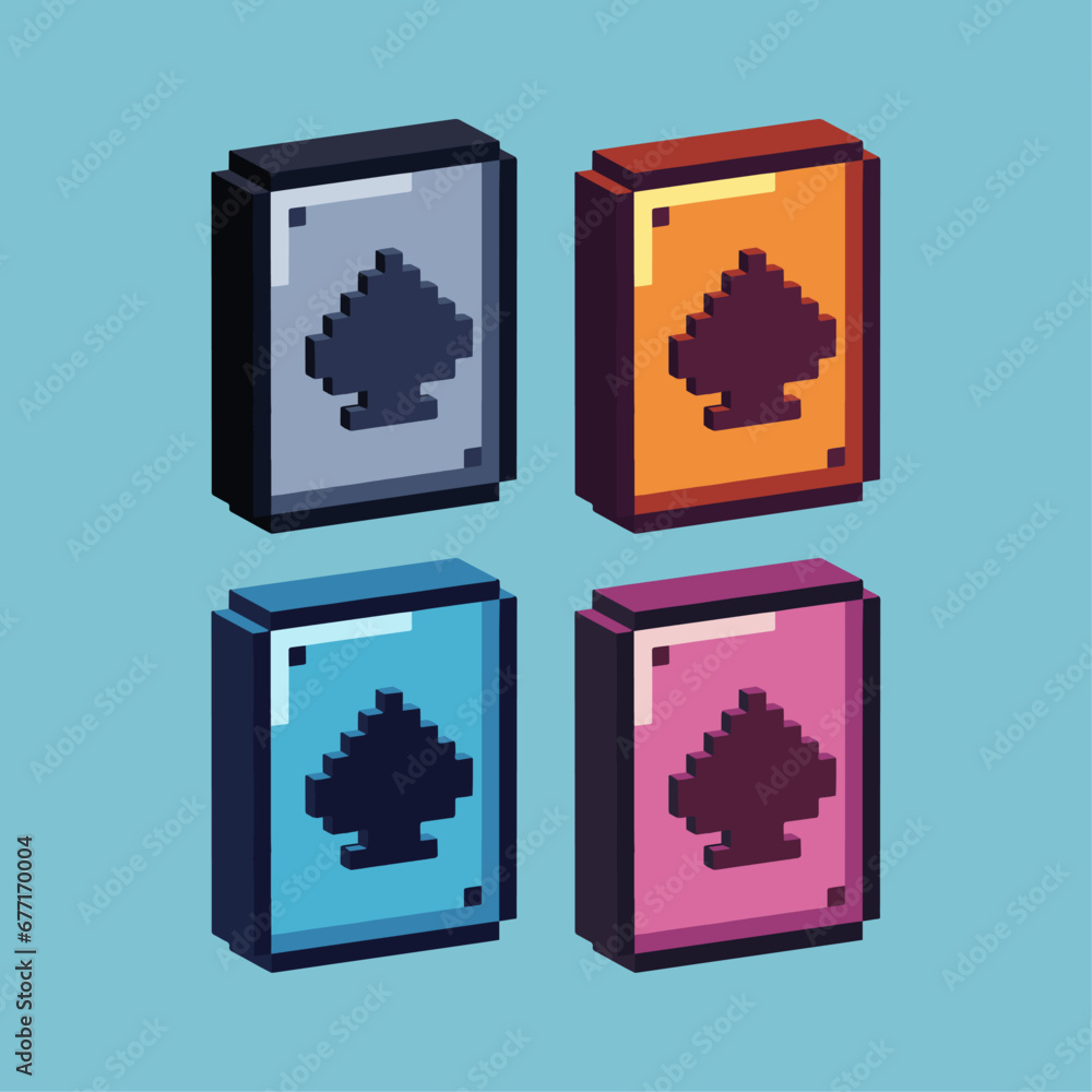 Poster isometric pixel art 3d of playing card for items asset. playing card on pixelated style.8bits perfec