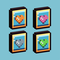  Isometric Pixel art 3d of love picture frame for items asset.picture love on pixelated style.8bits perfect for game asset or design asset element for your game design asset.
