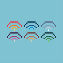 Fototapeta premium Pixel art sets of internet connection icon with variation color item asset.Internet wifi icon on pixelated style. 8bits perfect for game asset or design asset element for your game design asset