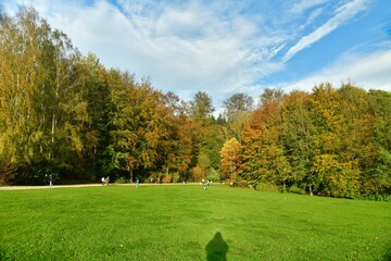 Fototapeta na wymiar La beauté de l'automne des feuillage des arbres au domaine du château de la Hulpe 