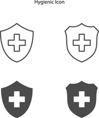 Obraz premium Hygiene icon medical symbol and shield symbol isolated on white background, solid icon collection.