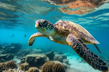 Obraz premium Turtle in the Deep ocean