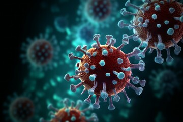 microscopic view of floating influenza virus cells - obrazy, fototapety, plakaty