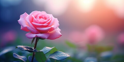 A single pink rose flower with blurred background