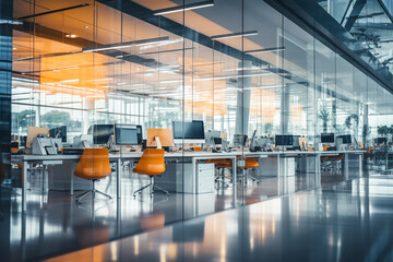 Blurred Modern open office interior for corporate business or call centre with blurred background