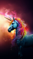 Beautiful unicorn with rainbow hair