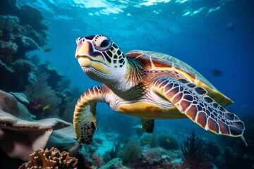 Naklejka na ściany i meble Turtle in the Deep ocean