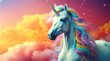 Obraz na płótnie Canvas Beautiful unicorn with rainbow hair