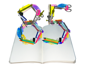 The shape of the number 85 is made of various kinds of stationery isolated on transparent background