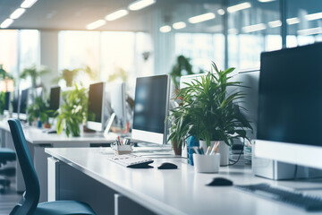 Blurred Modern open office interior for corporate business or call centre with blurred background