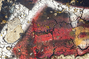 Natural scarred and cracked brown red old concrete wall, very textured rough cement