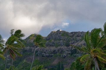 Fototapeta na wymiar View from the Lanikai Beach at the Lanikai Pillbox hiking trail, Island of Oahu, Hawaii